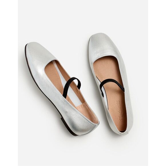 Madewell Shoes - Madewell Silver Mary Jane Flats with Black Strap